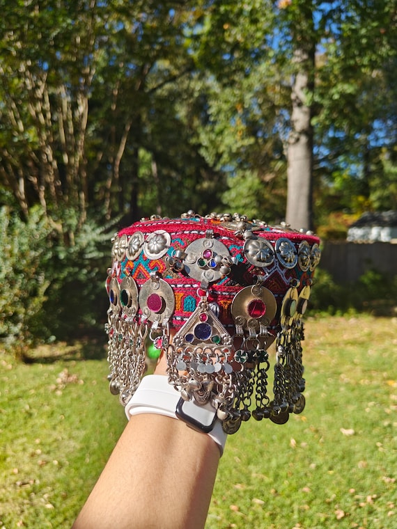 Embroidered Afghan Halima Sultan Cap: Tribal Belly Dance Headpiece Embellished