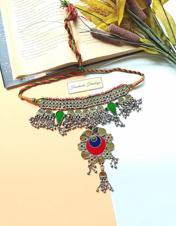 Vintage Afghan Jewelry, Kuchi Tribal Necklace, Indian Glass Katesari Necklace, Gypsy Ethnic Belly Dancer Jewelry