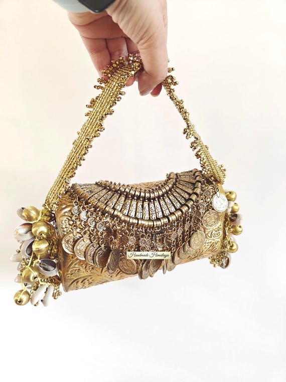 Vintage Gold Brass Clutch | Indian Wedding Evening Metal Bag