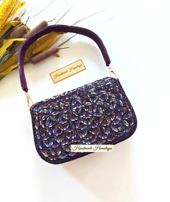Plum Purple Clutch | Crystal Rhinestone Evening Bag | Mini Wedding Purse