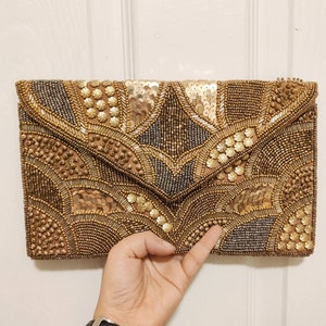 Golden Beaded Clutch Purse, Beaded Clutch, Beaded Purse, Party Clutch Purse, Golden Purse, Evening Purse Bag, Beaded Bag, Party Bag