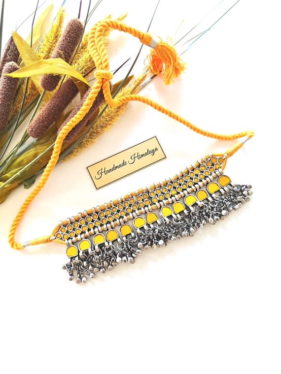 Vintage Indian Glass Choker, Tribal Boho Necklace, Ethnic Statement Jewelry