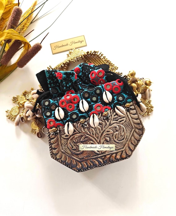 Vintage Silver Brass Potli Bag | Indian Bridal Wedding Metal Purse Ethnic Evening Clutch