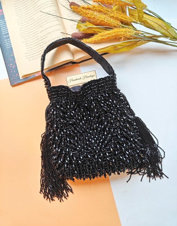 Black Beaded Bag, Black PotliBag, Party Evening Purses, Bridal Wedding Accessories, Gift for Her