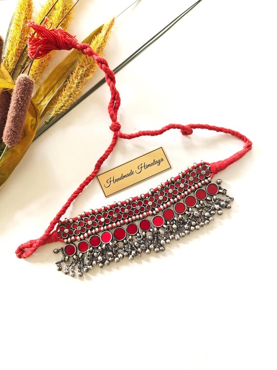 Vintage Afghan Kuchi Bridal Choker | Indian Glass Belly Dancer Boho Wedding Necklace