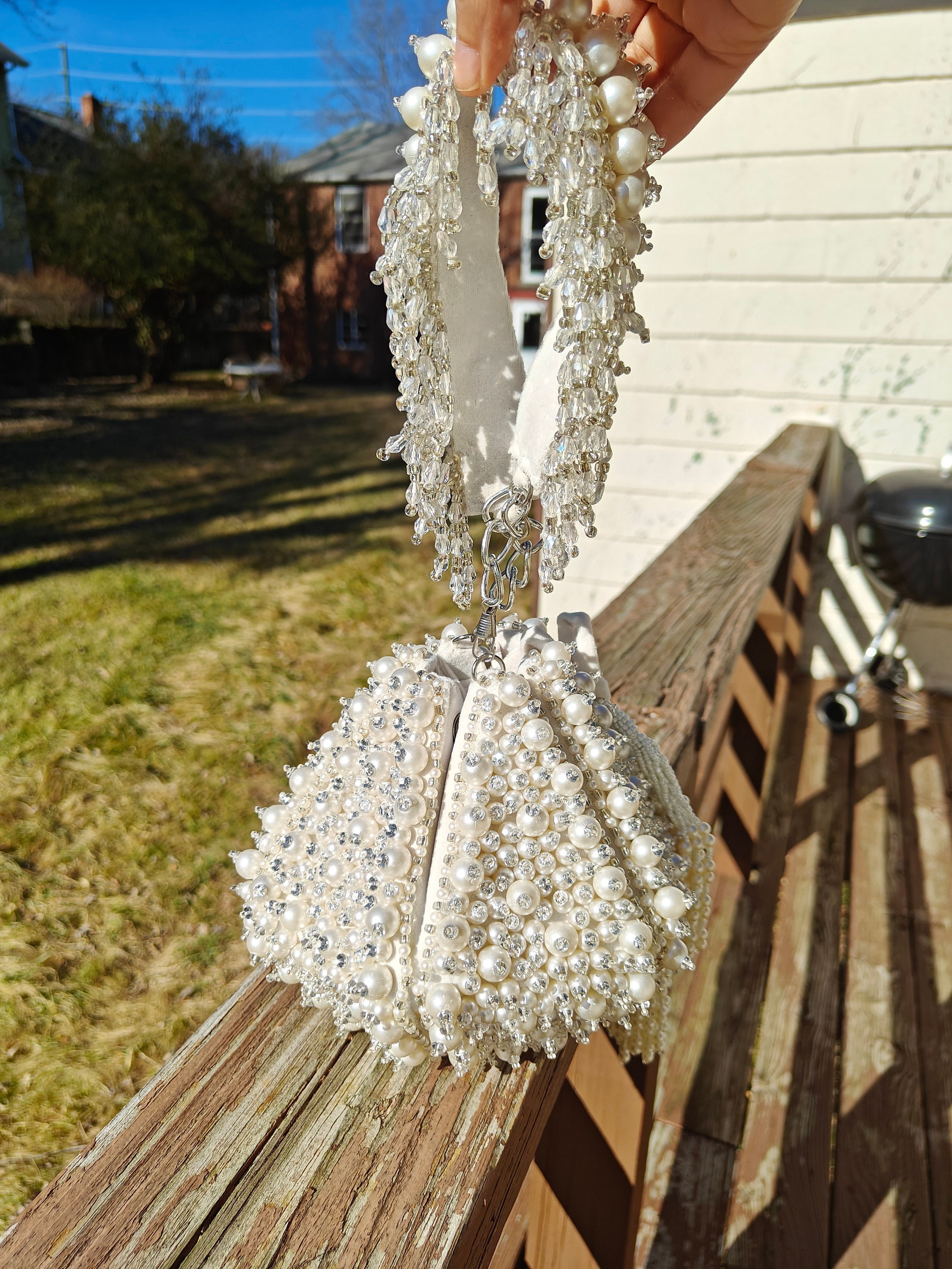 White Beaded Clutch Handmade Pearl Beaded Lotus Potli Bag Clutch Wedding Party Purse Indian Lotus Potli Potli Bag White Beaded Bag