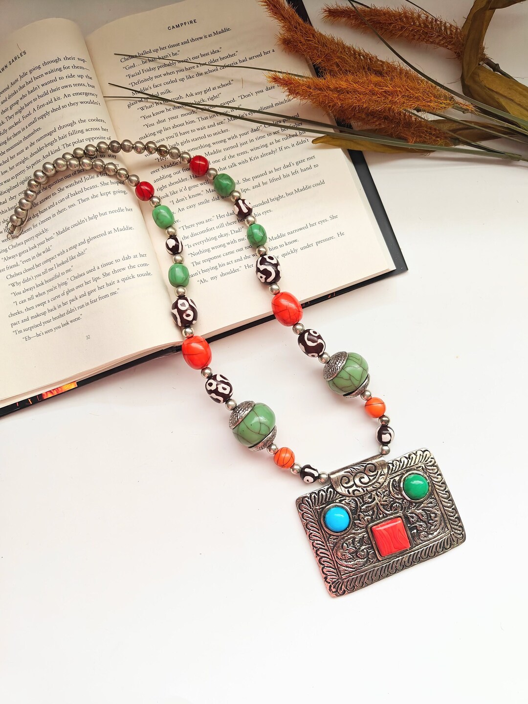 Tibetan Pendant Necklace, Tibetan Jewelry, Nepali Necklace, Brass