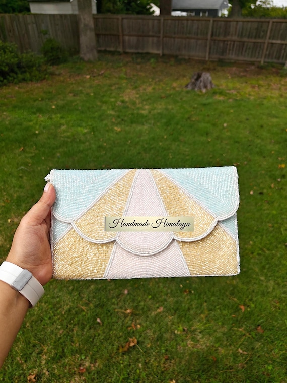 Pastel Beaded Clutch, Beaded Purse, Evening Clutch, Party Purse, Gift for Her, Wedding Clutch, Art Deco Clutch, Summer Purse, Crossbody Bag