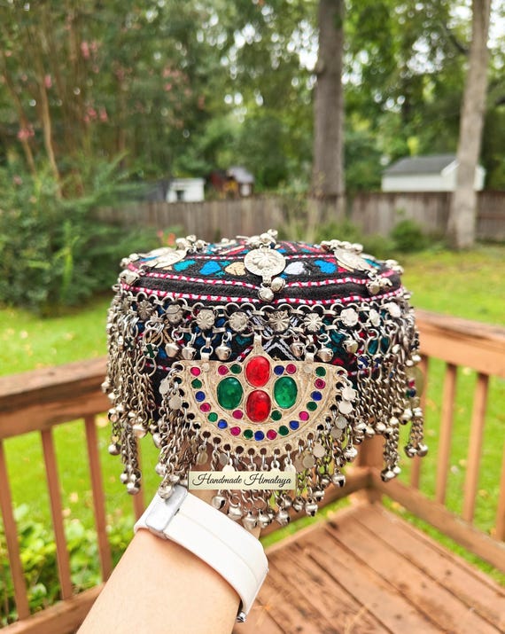 Embroidered Afghan Halima Sultan Cap: Tribal Belly Dance Headpiece