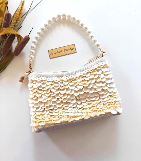 Mother of Pearl Bag | Ivory Bridal Wedding Purse | Pearl Evening Shoulder Handbag