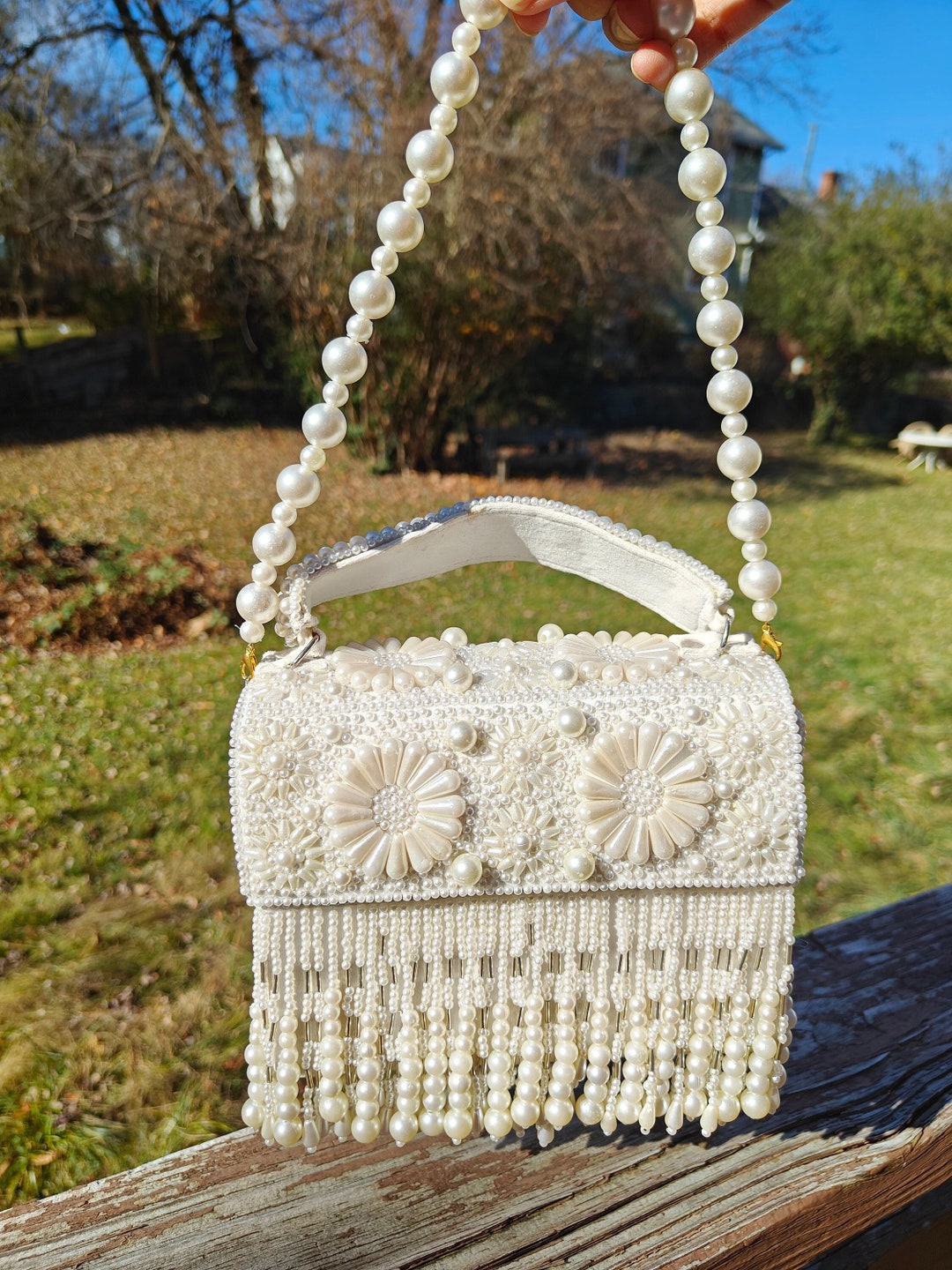 White Beaded Box Bag Pearl Beaded Bag Pearl Beaded Clutch Etsy