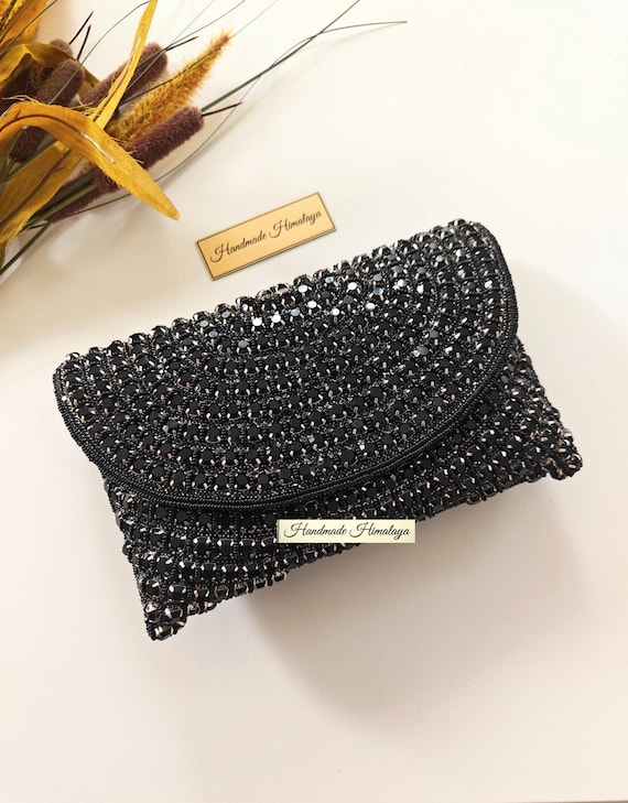 Black Crystal Evening Clutch | Formal Wedding Party Purse