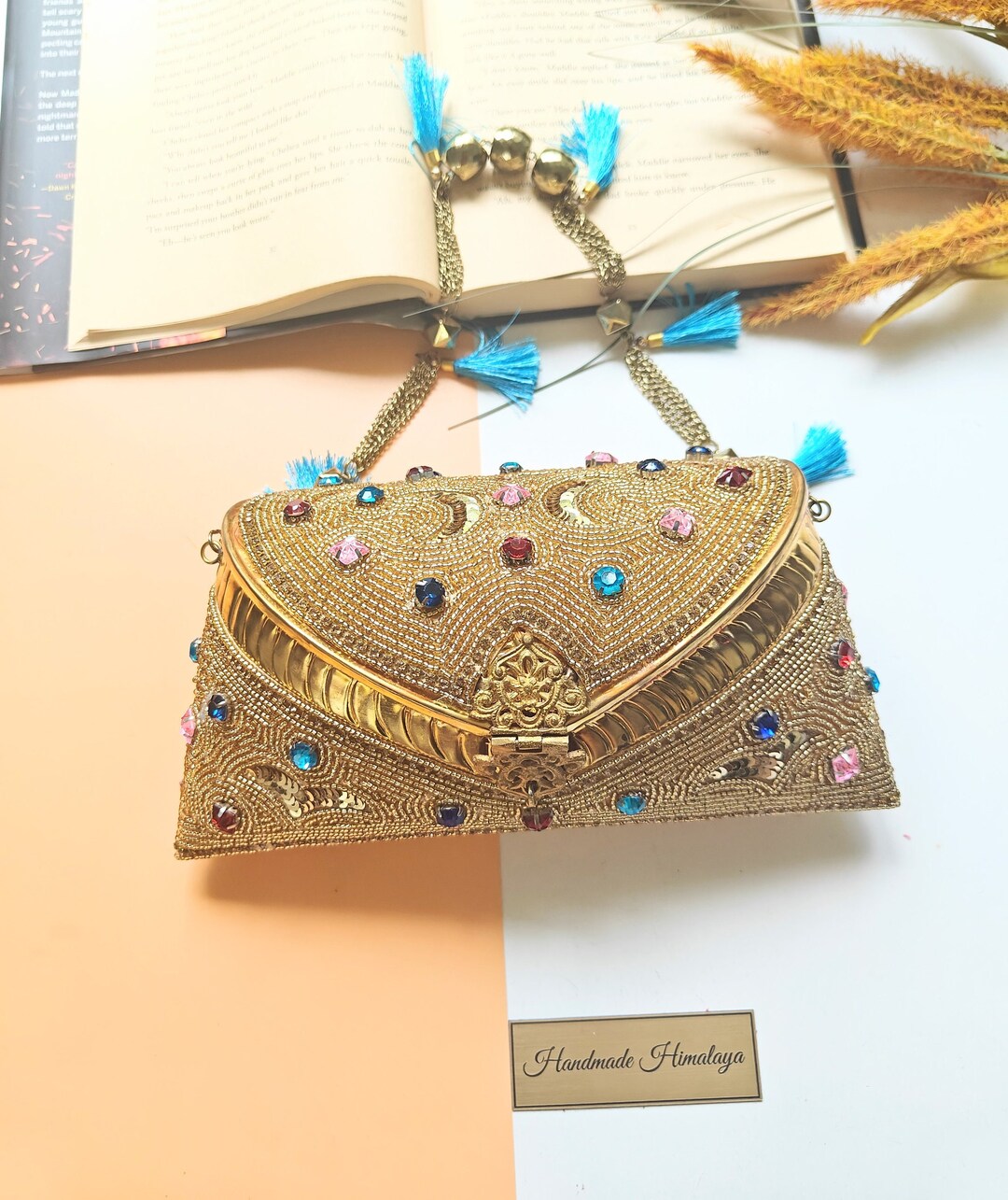 Mulmul Ira Gold Clutch Bag main image 1