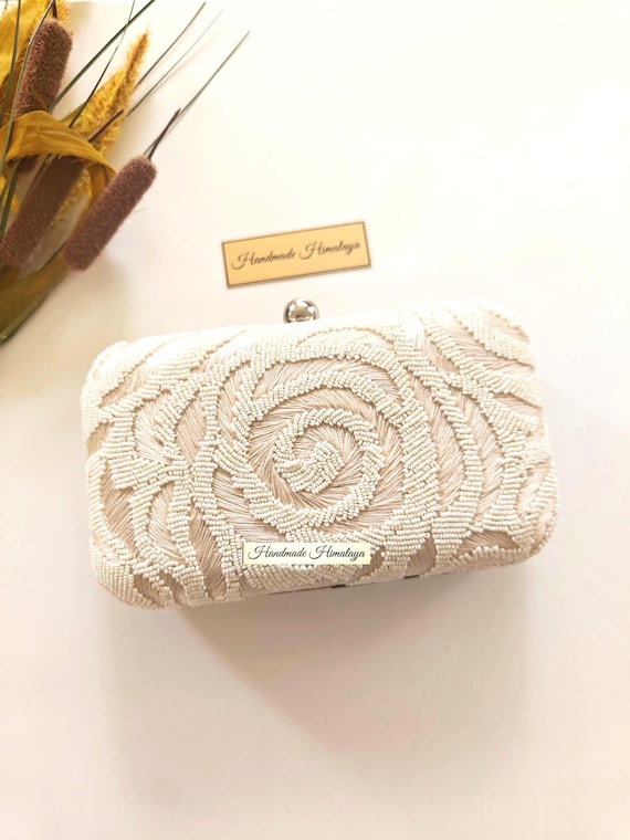 Ivory Beaded Clutch | Floral Wedding Bridal Evening Purse