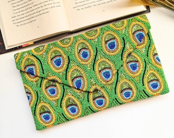 Peacock Color Beaded Clutch, Beaded Clutch Purse, Beaded Bag, Beaded Purse, Beaded Clutch, Beaded Evening Bag, Green Beaded Clutch