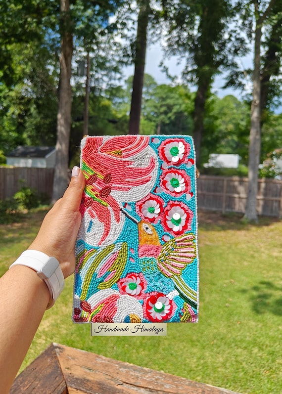 Hummingbird Clutch, Beaded Phone Bag, Beaded Purse, Bird Clutch, Crossbody Bag, Mobile Purse, Floral Clutch, Summer Bag, Gift for Her