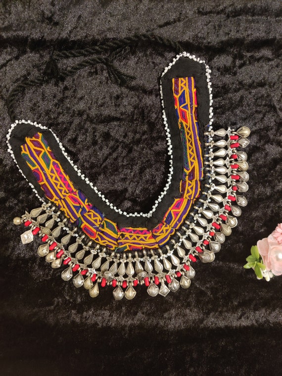 Vintage Afghan Fabric Necklace, Kuchi Tribal Neck… - image 3