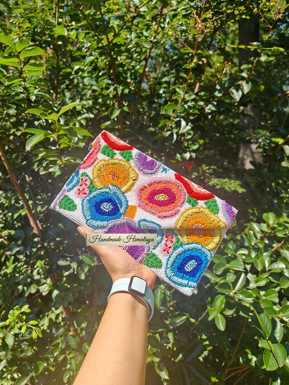 Colorful Floral Beaded Clutch | 3D Flower Bridal Wedding Purse