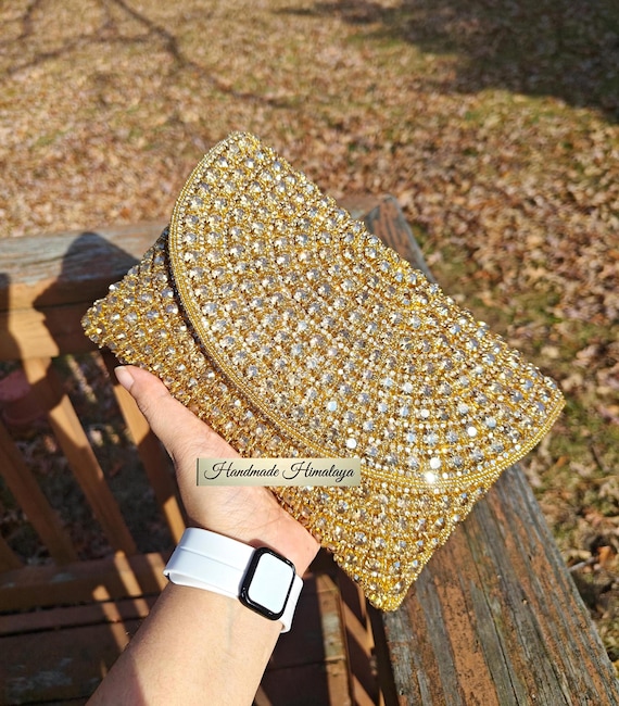 Gold Crystal Evening Clutch | Bridal Wedding Formal Purse
