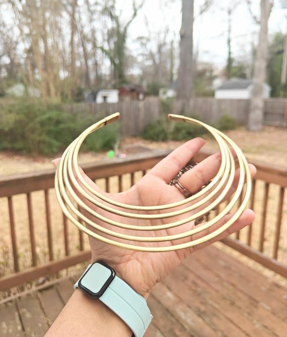 Gold Brass Hasli Choker | Open Torque Collar Necklace | Stacked Multi Strand Neck Ring