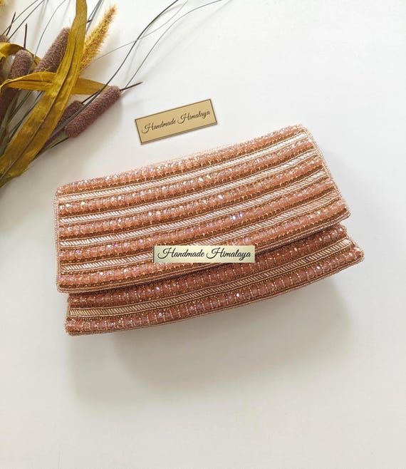 Rose Gold Crystal Clutch | Bridal Wedding Evening Purse