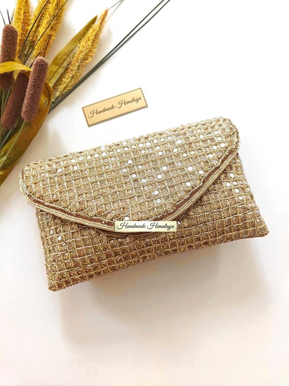 Gold Bridal Clutch | Beaded Crystal Wedding Evening Bag