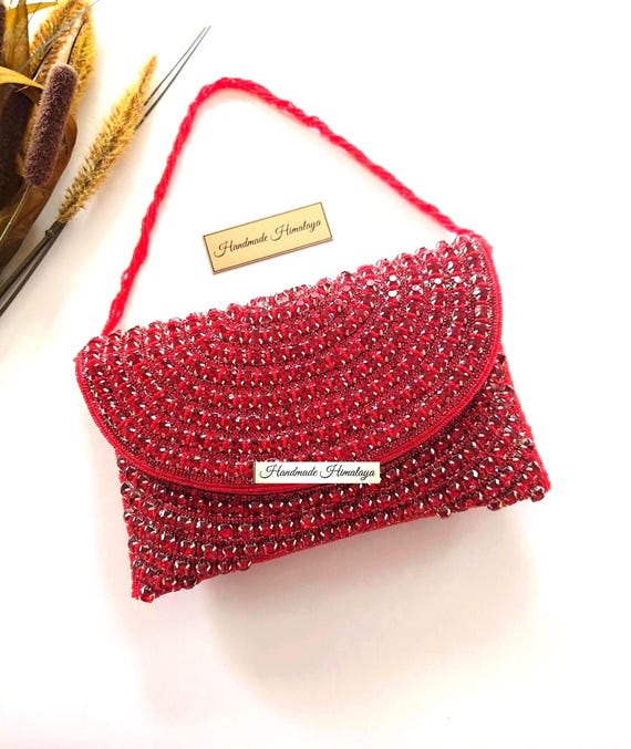 Ruby Red Wedding Clutch | Crystal Embellished Bridal Evening Bag