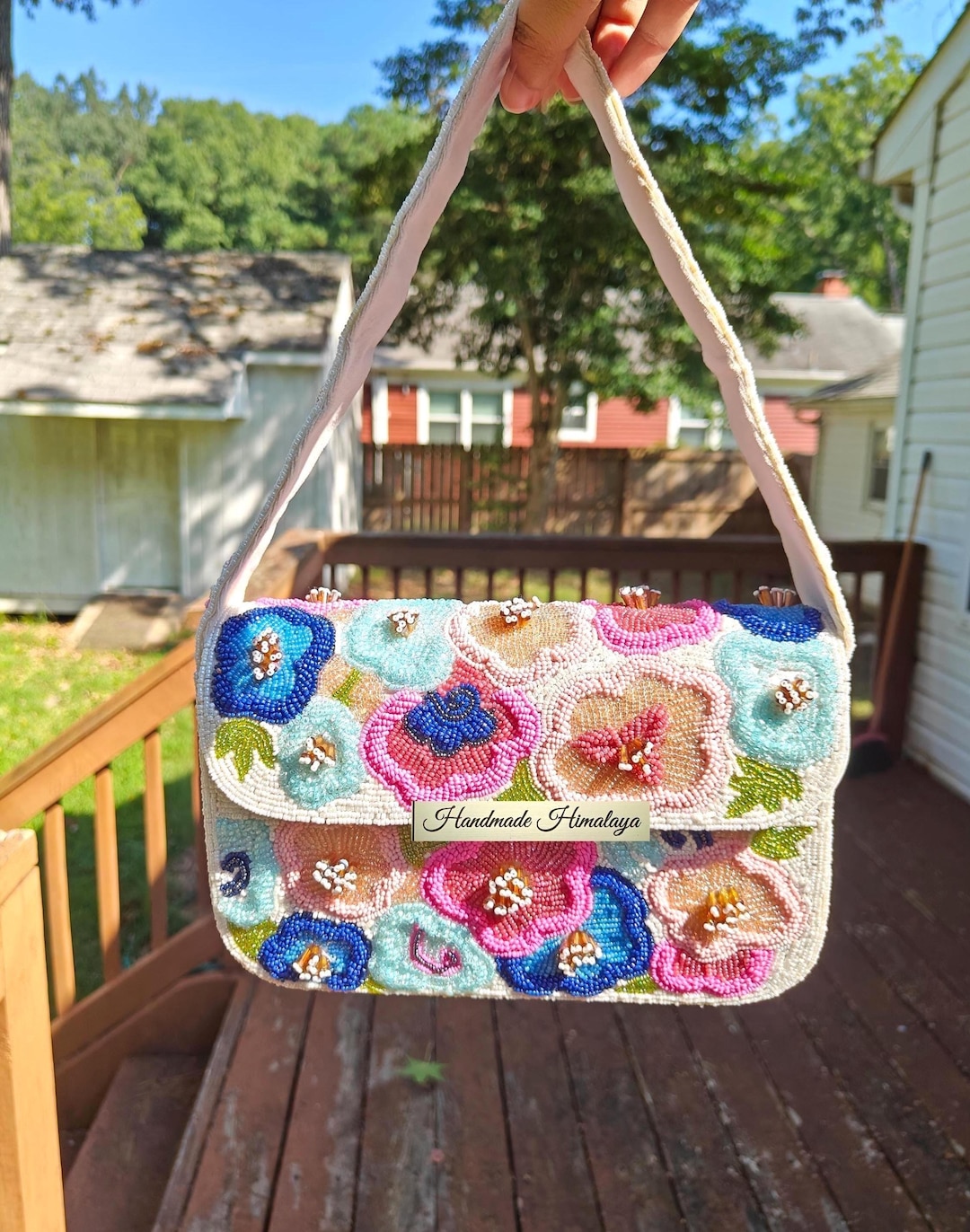 Floral Beaded Bridal Bag | Colorful Flower Wedding Shoulder Purse