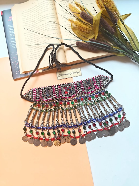 Vintage Afghan Necklace, Kuchi Tribal Fish Choker BellyDancer Jewelry Antique Gypsy Nomadic Hazara