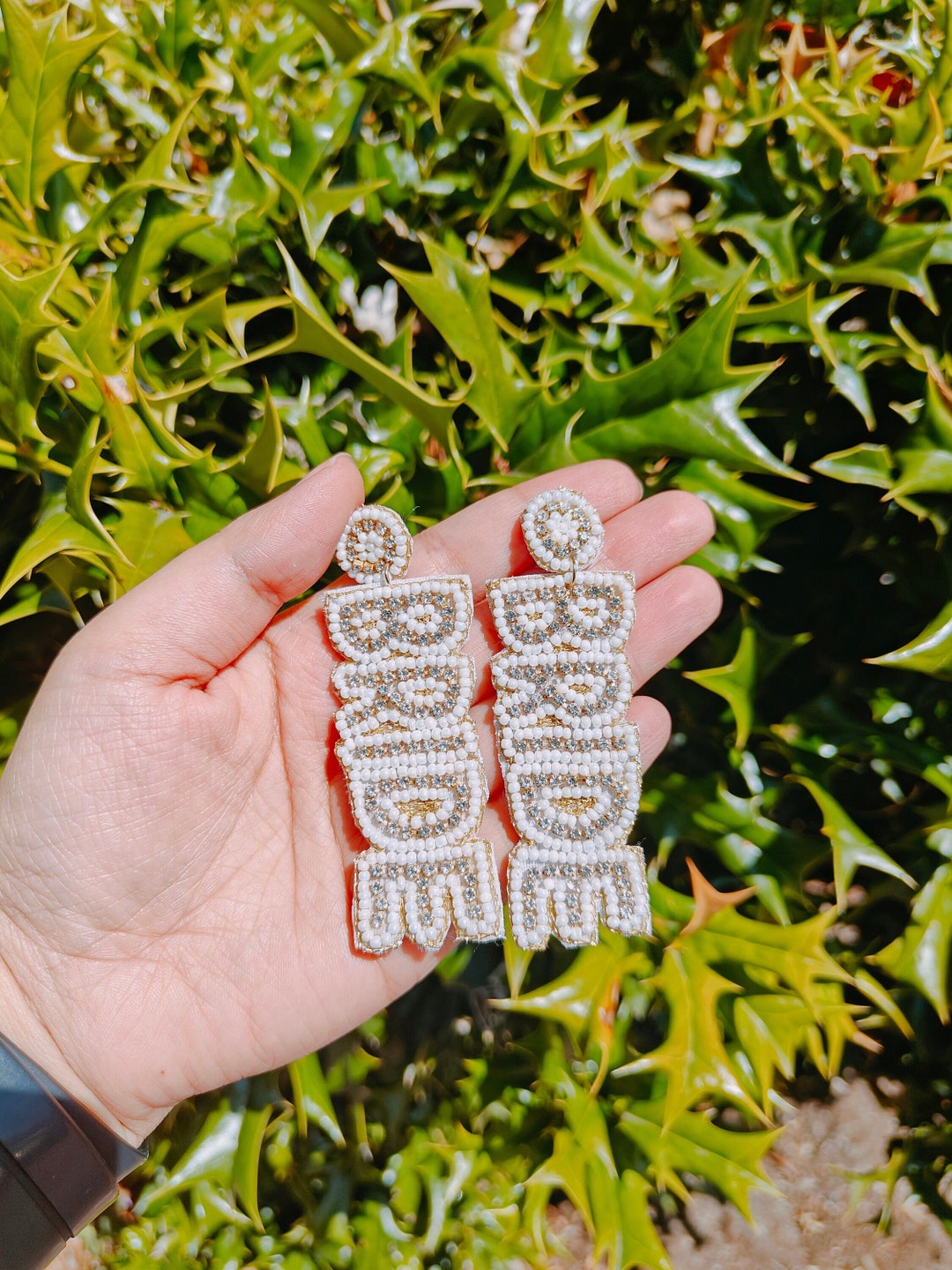 Bridal Beaded Earrings White Beaded BRIDAL Earrings Wedding Etsy