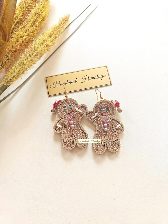 Gingerbread Beaded Earrings | Christmas Holiday Statement Earrings