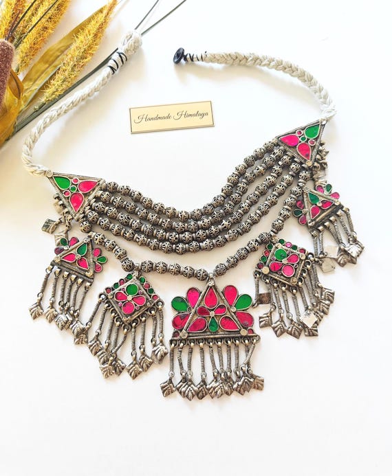 Vintage Kashmiri Bridal Necklace, Wedding Guest Statement Choker, Ethnic Artisan Jewelry