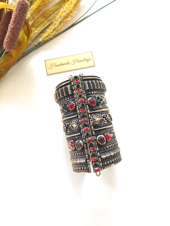 Vintage Afghan Cuff Bracelet, Tribal Bridal Statement Bangle, Kuchi Artisan Jewelry