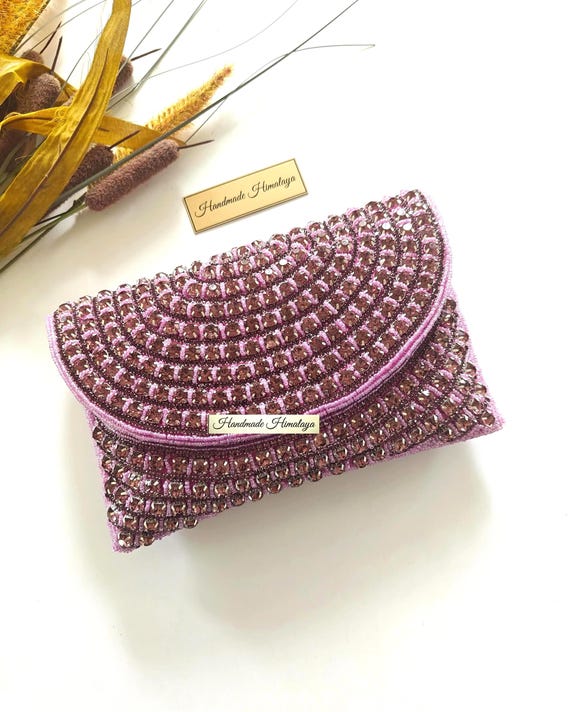 Purple Clutch | Crystal Embellished Bridal Wedding Evening Bag