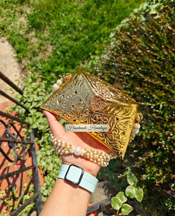 Embossed Brass Clutch: Gold Metal Indian Purse, Gold Wedding Bag