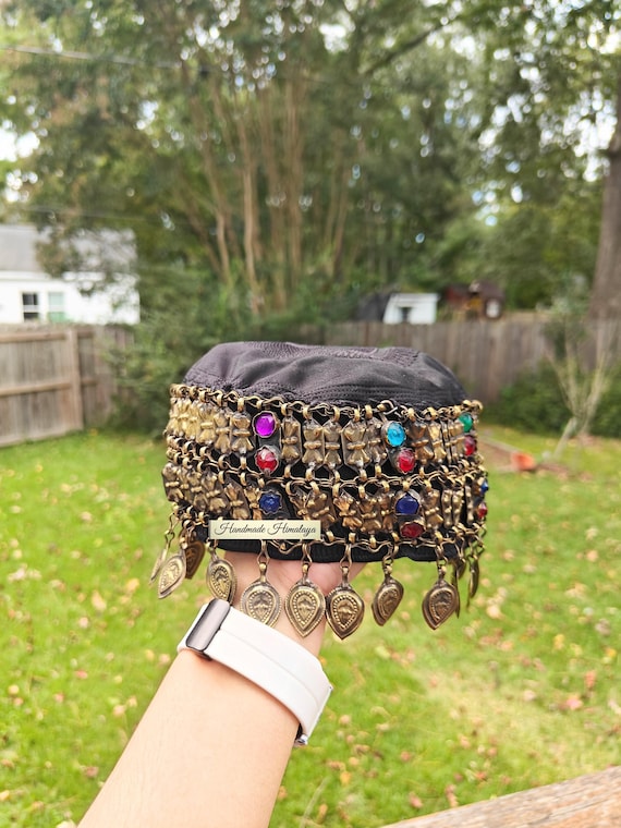 Vintage Halima Sultan Cap: Afghan Coin & Jewel Headpiece