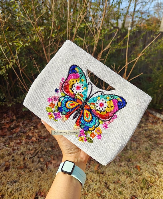 Colorful Butterfly Beaded Clutch | Handmade Statement Evening Bag | Vibrant Floral Party Purse
