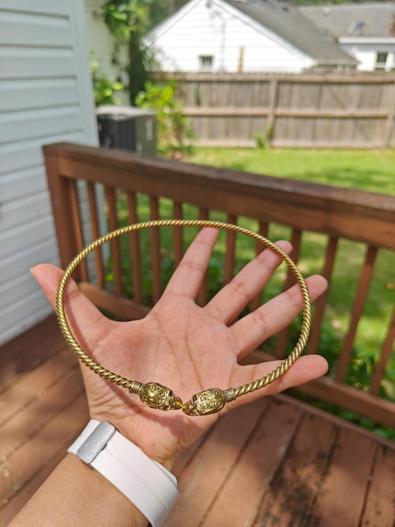Skull Brass Choker, Gold Brass Necklace, Collar Necklace, Statement Hasli, Open End Torc, Gothic Punk Choker, Gypsy Jewelry, Halloween Gift
