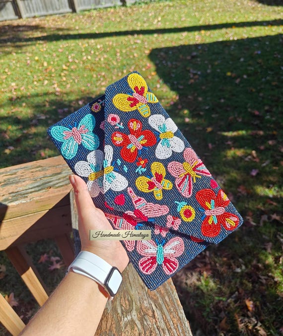 Butterfly Clutch: Beaded Evening Bag Envelope Crossbody
