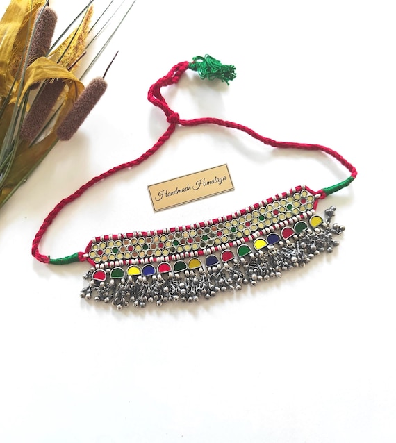Vintage Afghan Mirror Choker | Kuchi Tribal Festival Necklace