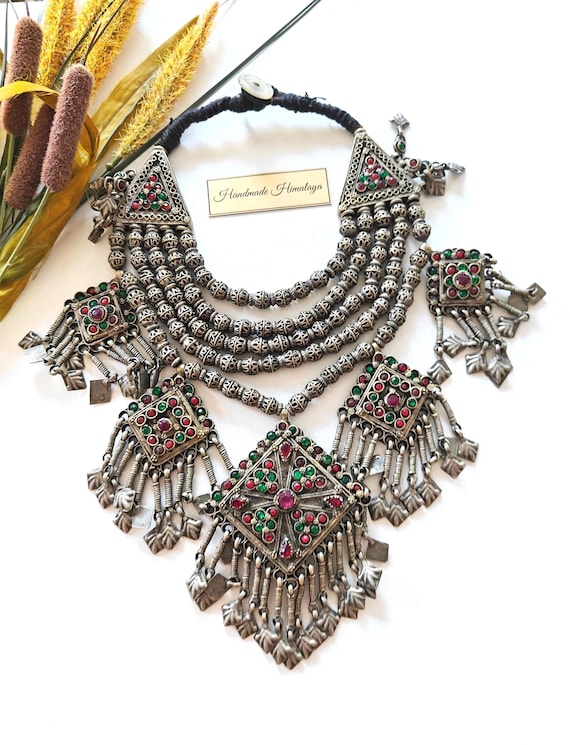 Vintage Kashmiri Tribal Necklace, Afghan Kuchi Boho Choker