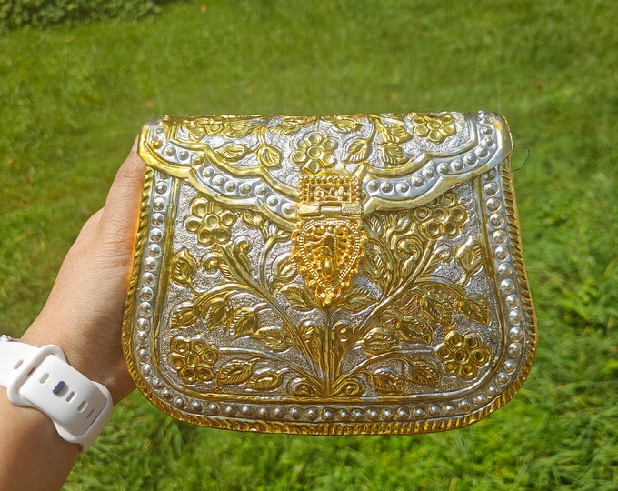 Dual Tone Metal Clutch, Brass Purse, Brass Bag, Evening Bag, Gold Color