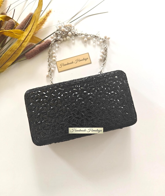 Black Crystal Clutch | Bridal Wedding Evening Purse
