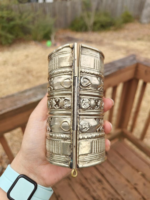 Vintage Afghan Kuchi Tribal Cuff Golden Bracelet Multicolor Glass Antique Boho Ethnic Jewelry