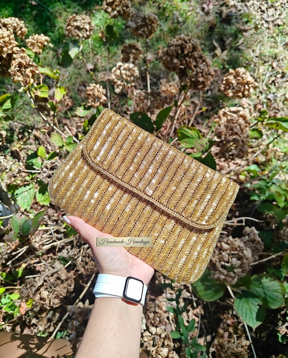 Handmade Beaded Gold Clutch: Indian Wedding Evening Bag