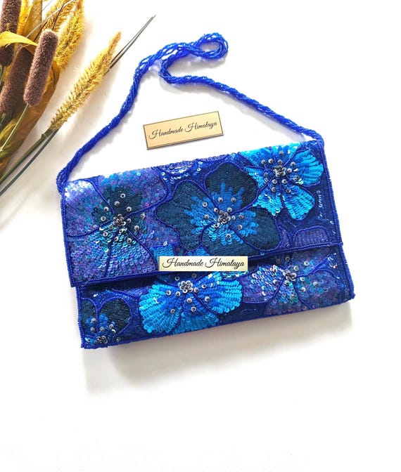 Blue Floral Beaded Clutch | Something Blue Bridal Wedding Purse