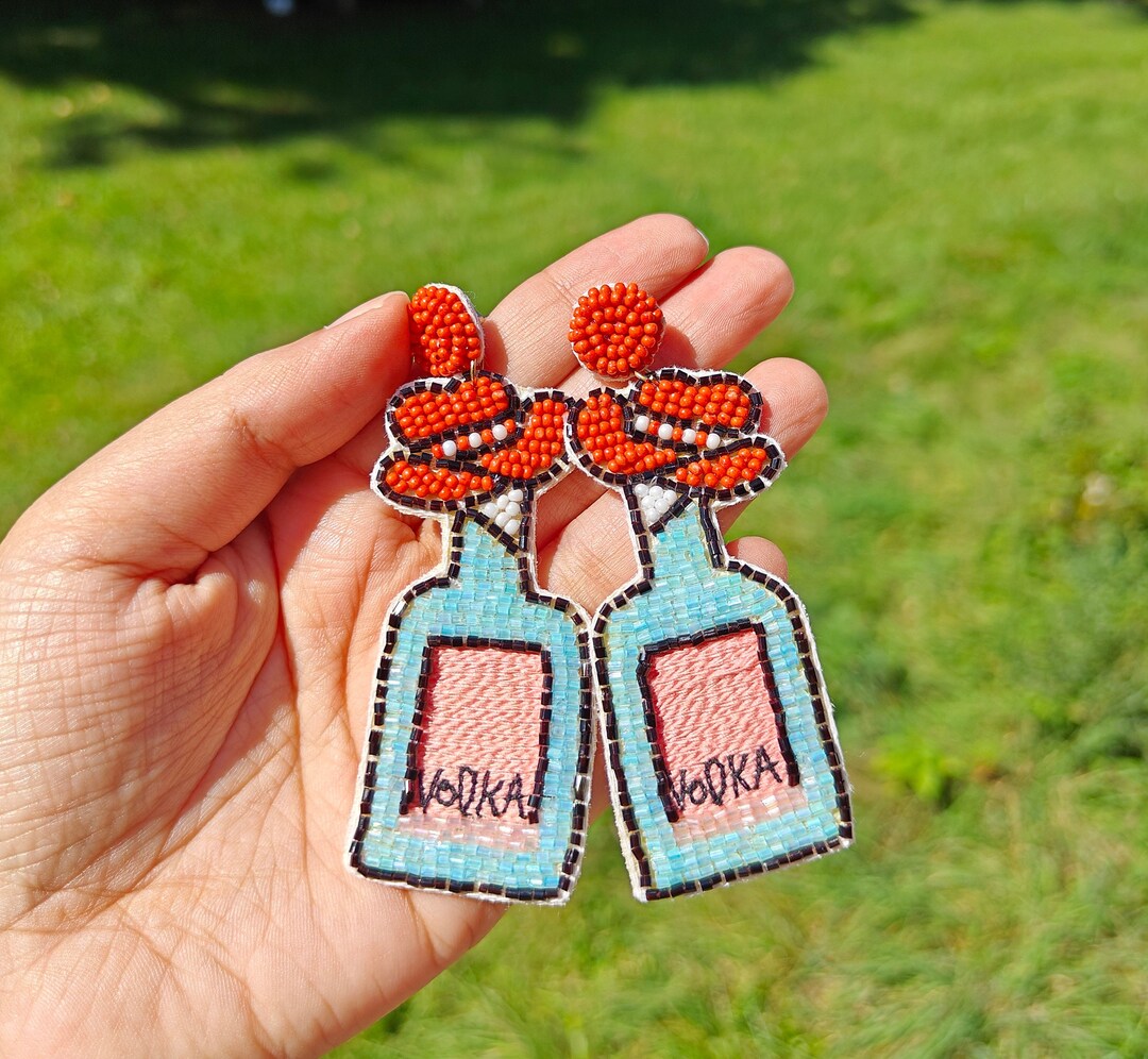 Vodka Beaded Earrings Cowboy Hat Top Vodka Bottle Beaded Etsy