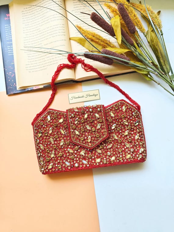 Red Clutch Bag, Red Evening Bag, Beaded Clutch, Crossbody Bag, Beaded Handbag, Summer Bag, Prom Purse, Bride Clutch, Wedding Purse, Bead Bag