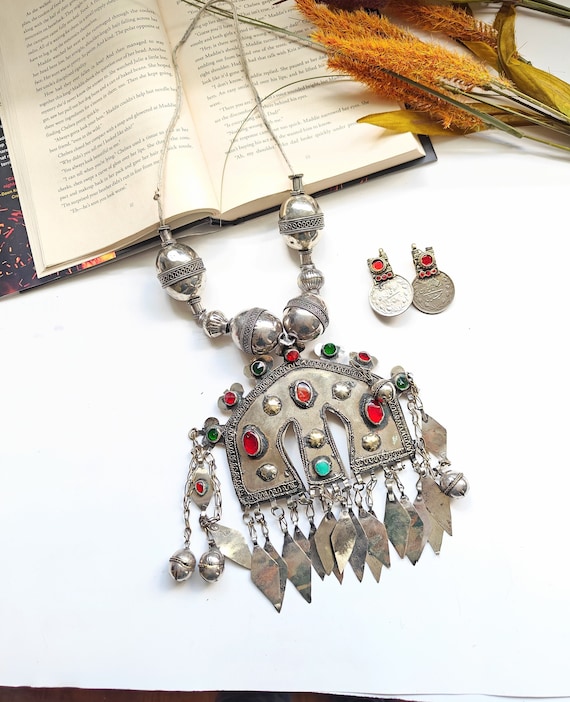 Vintage Afghan Turkmen Necklace, Antique Pendant, 