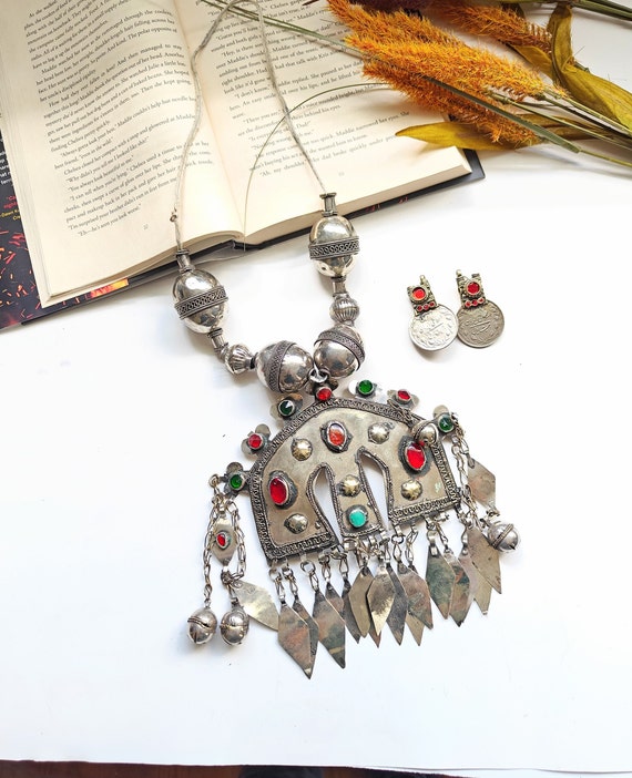 Vintage Afghan Turkmen Necklace, Antique Pendant, 